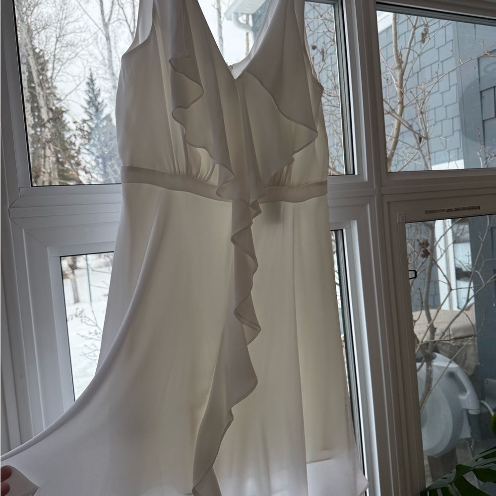 BCBG White Ruffle V-Neck Dress